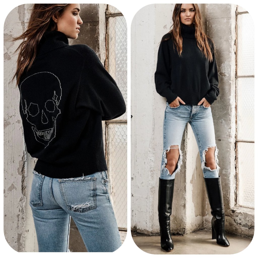 Nwt 360 Skull Cashmere Zyan Sweater In Black Chalk